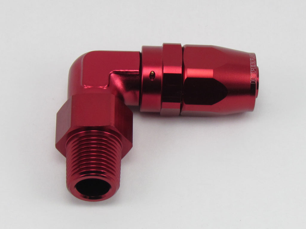 6AN To 3/8 NPT 90-Degree Swivel Fitting – AN-6 Hose End Adapter In Red/Blue (Aluminum)
